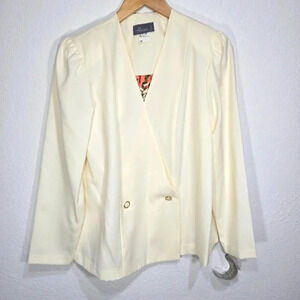 Vintage Alison J. 10 NWT Floral Cream Button Blazer Jacket 80s 90s